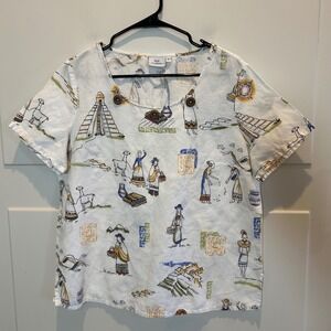 Hot Cotton Women Sz L Linen Blend Tunic Top Native American Alpaca Pyramids